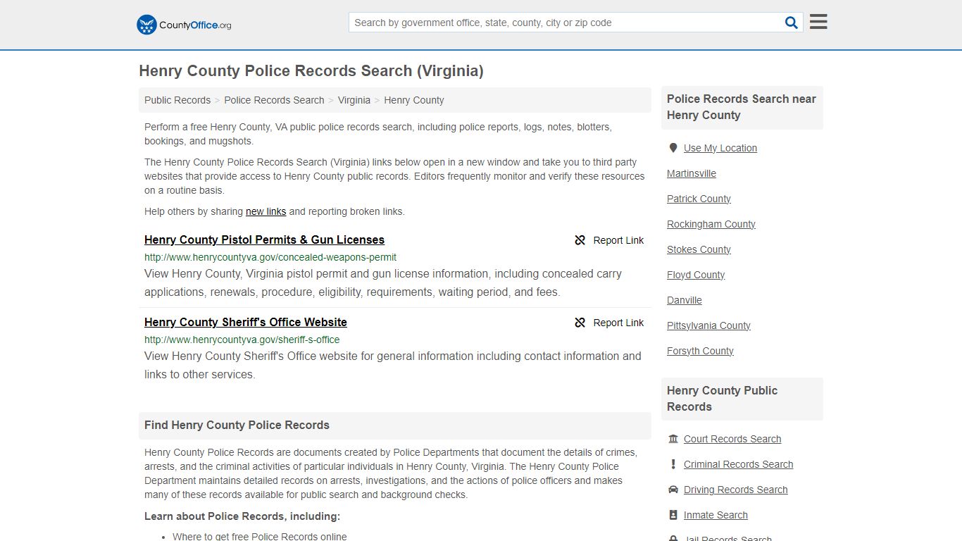 Police Records Search - Henry County, VA (Accidents & Arrest Records)